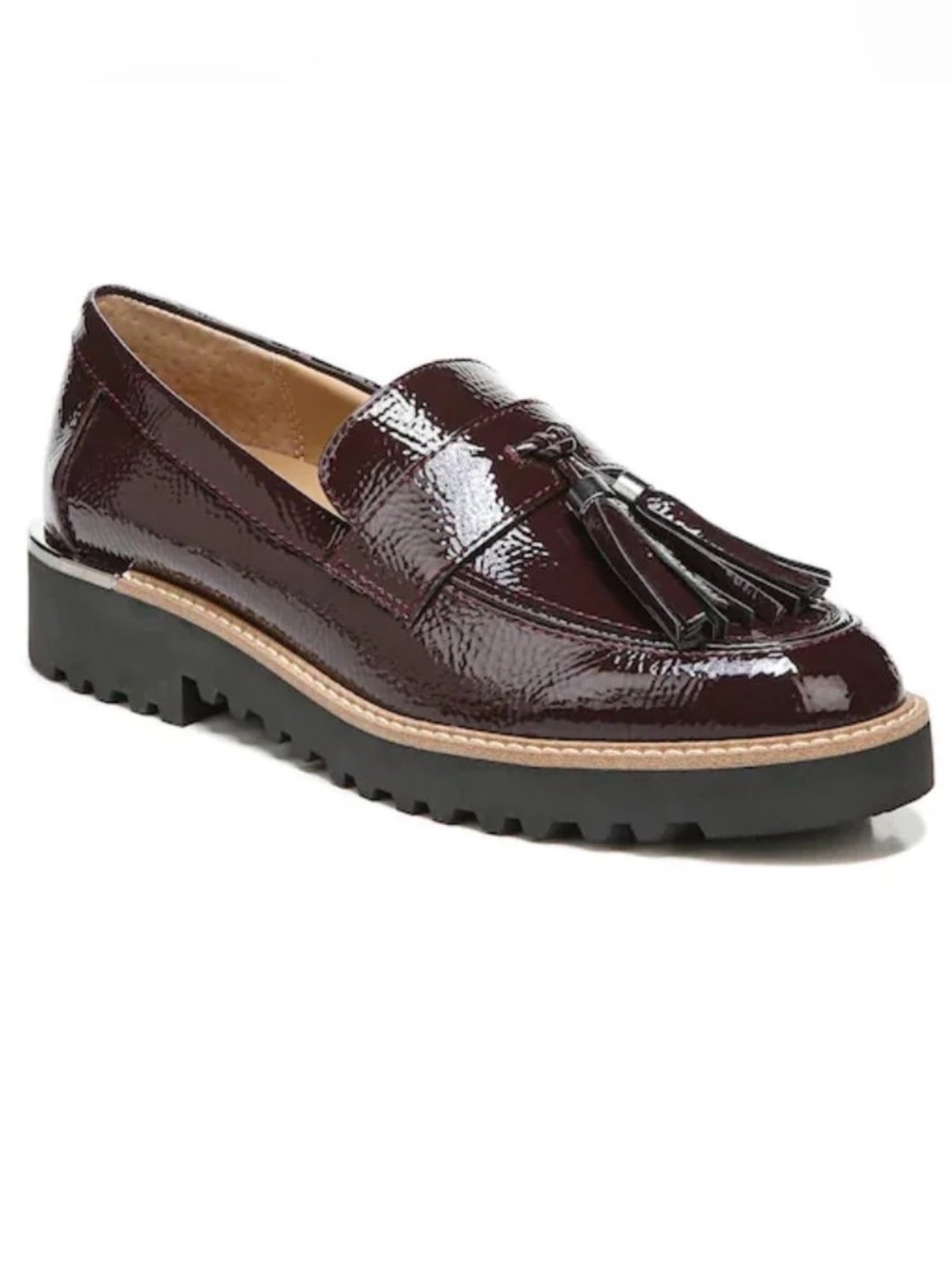 Franco Sarto Patent Tassel Loafer in Burgundy